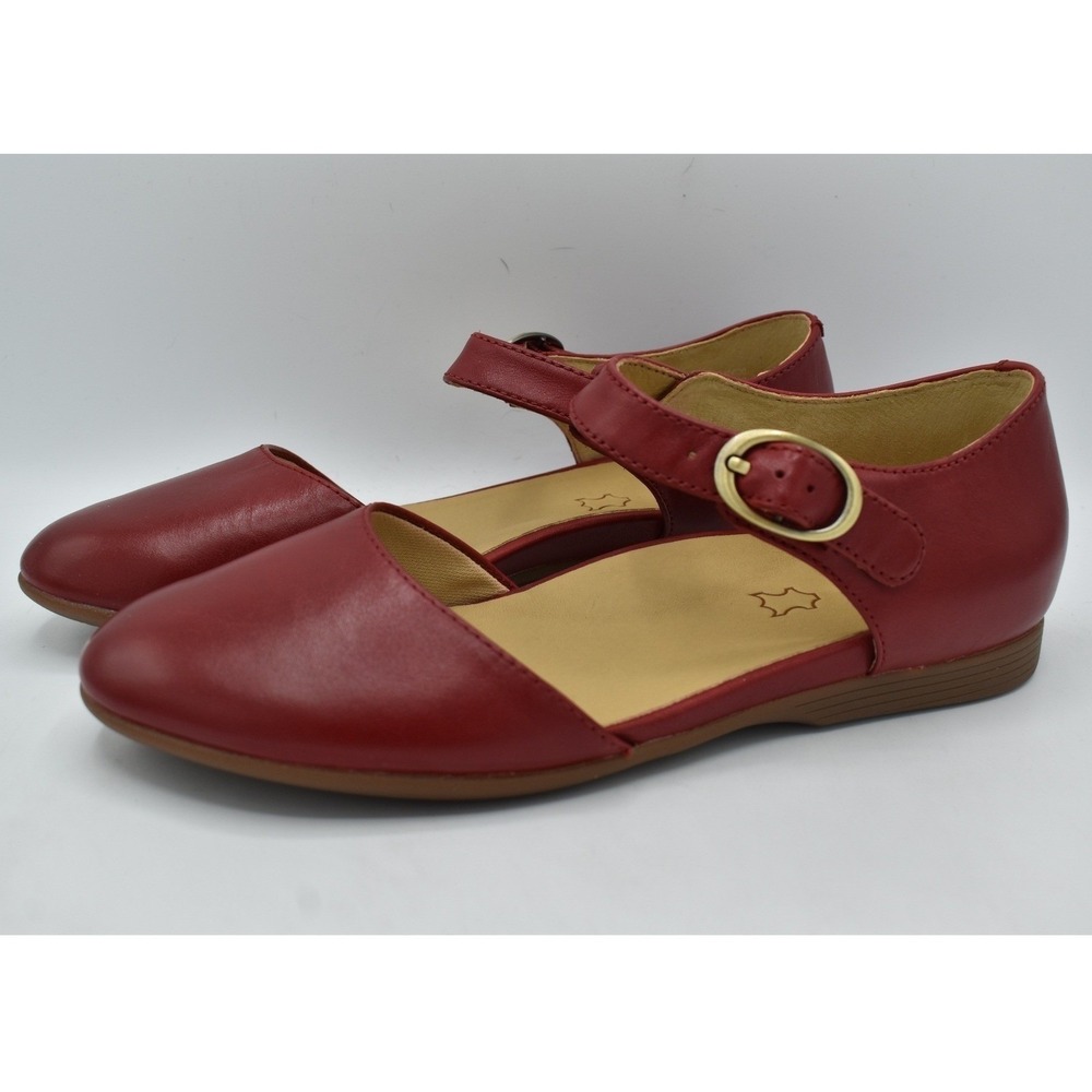 Dansko Liv Nappa Mary Jane D'Orsay Flats Women 41 Red Leather Buckle Strap